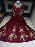 Elegant Maroon Silk Embroidered Maxi Dress for Women