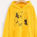 Stylish Women's Yellow Printed Fleece Pullover Hoodie