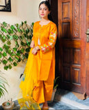 Elegant Mustard Silk Embroidered Women's 3 Piece Suit
