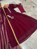 Elegant Maroon Chiffon Embroidered 3-Piece Women's Frock Set