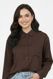 Elegant Brown Silk Button Down Shirt for Women