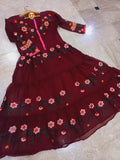Elegant Maroon Chiffon Maxi Dress with Embroidery for Women