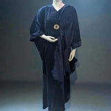 Elegant Blue Velvet Plain Maxi Dress for Women - Free Size