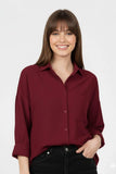 Elegant Maroon Silk Button Down Shirt for Women