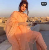 Peach Embroidered Organza 3 Piece Women's Suit Set