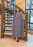 Elegant Grey Shamoz Silk Maxi Dress with U-Neck Design