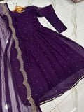 Elegant Purple Chiffon Maxi with Trouser & Dupatta - 3 Piece Set