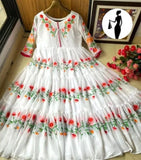 Elegant White Chiffon Embroidered Maxi Dress for Women
