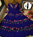 Elegant Blue Chiffon Embroidered Maxi Dress for Women