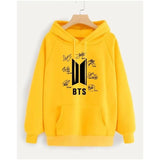 Stylish Women's Fleece Printed Pullover Hoodie in Yellow