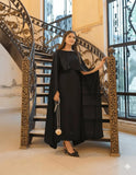 Elegant Black Maxi Dress in Shamoz Silk with U-Neck Design