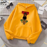 Women's Stitched Fleece Printed Pullover Hoodie in Yellow