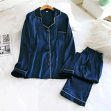 Elegant Blue Silk Stitched 2-Piece Women's Night Suit