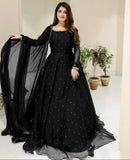Elegant Black Chiffon Patch Work Maxi Suit - 3 Piece Set