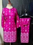 Elegant Pink Linen Block Printed 2 Piece Women's Set