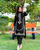 Elegant Black Embroidered Shamoz Silk 3 Piece Replica Suit