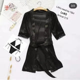 Elegant Black Silk Nightgown Set with Shorts - 3 Pieces