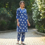 Trendy Printed Crystal Wool 2-Piece Women's Outfit in Blue