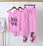 Pink Jersey Printed Women's 3-Piece Sleep Wear Set