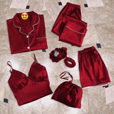 Luxurious Silk 5-Piece Maroon Night Suit Set for Women