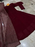 Elegant Maroon Chiffon 3 Piece Replica Frock Set for Women