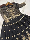 Elegant Black Stitched Shamoz Silk Embroidered Maxi Suit - 2 Pcs