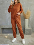 Stylish Women's Fleece Tracksuit - 2 Piece Plain Set in Brown