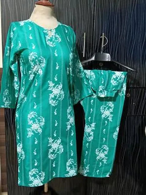 Stylish 2 Piece Women's Linen Block Printed Shirt & Trouser Set
