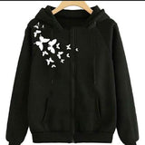 Cozy Black Fleece Printed Pullover Hoodie for Women