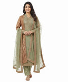 Elegant Brown Net Embroidered Frock with Dupatta & Trouser