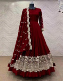 Elegant Maroon Shamoz Silk Embroidered Maxi Suit for Women