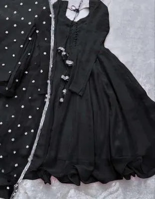 Elegant Black Chiffon Maxi Suit with Dupatta - 3 Piece Set