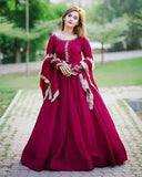 Elegant Maroon Chiffon Maxi Suit with Dupatta - 3 Piece Set
