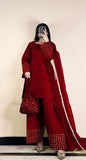 Elegant Maroon Shamoz Silk 4-Piece Women's Stitched Suit