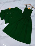 Trendy 2 Piece Stitched Linen Dress Set for Women in Green