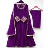 Elegant Purple Chiffon Embroidered Maxi with Trouser & Dupatta
