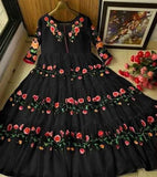 Elegant Black Chiffon Embroidered Maxi Dress for Women