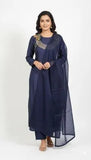 Elegant Blue Tissue Frock & Trouser Set - 2 Piece Replica