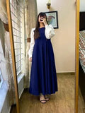 Elegant Blue Georgette Maxi Dress with Ban Collar Design