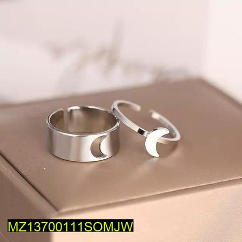 2-Piece Silver-Plated Couple Moon Adjustable Ring Set