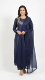 Elegant Blue Tissue Frock & Trouser Set - 2 Piece Replica