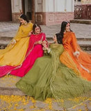 Elegant Yellow Silk Maxi Suit with Embroidered Design for Women