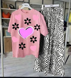 Comfortable Pink Stitched Jersey Printed Night Suit for Women