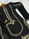 Elegant Black Embroidered Shamoz Silk 3 Piece Replica Suit