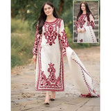 Elegant Maroon Organza Embroidered 3 Piece Women's Suit