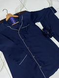 Elegant Blue Silk V-Neck Night Suit with Shorts - 2 Piece Set