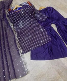 Elegant Blue Chiffon Embroidered 3 Piece Women's Suit