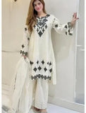 Elegant Women's Linen Embroidered Shirt & Trouser Set - 2 Pcs