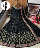 Elegant Black Shamoz Silk Embroidered Maxi Suit for Women
