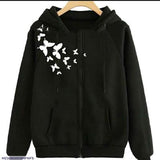 Cozy Black Fleece Printed Pullover Hoodie for Women